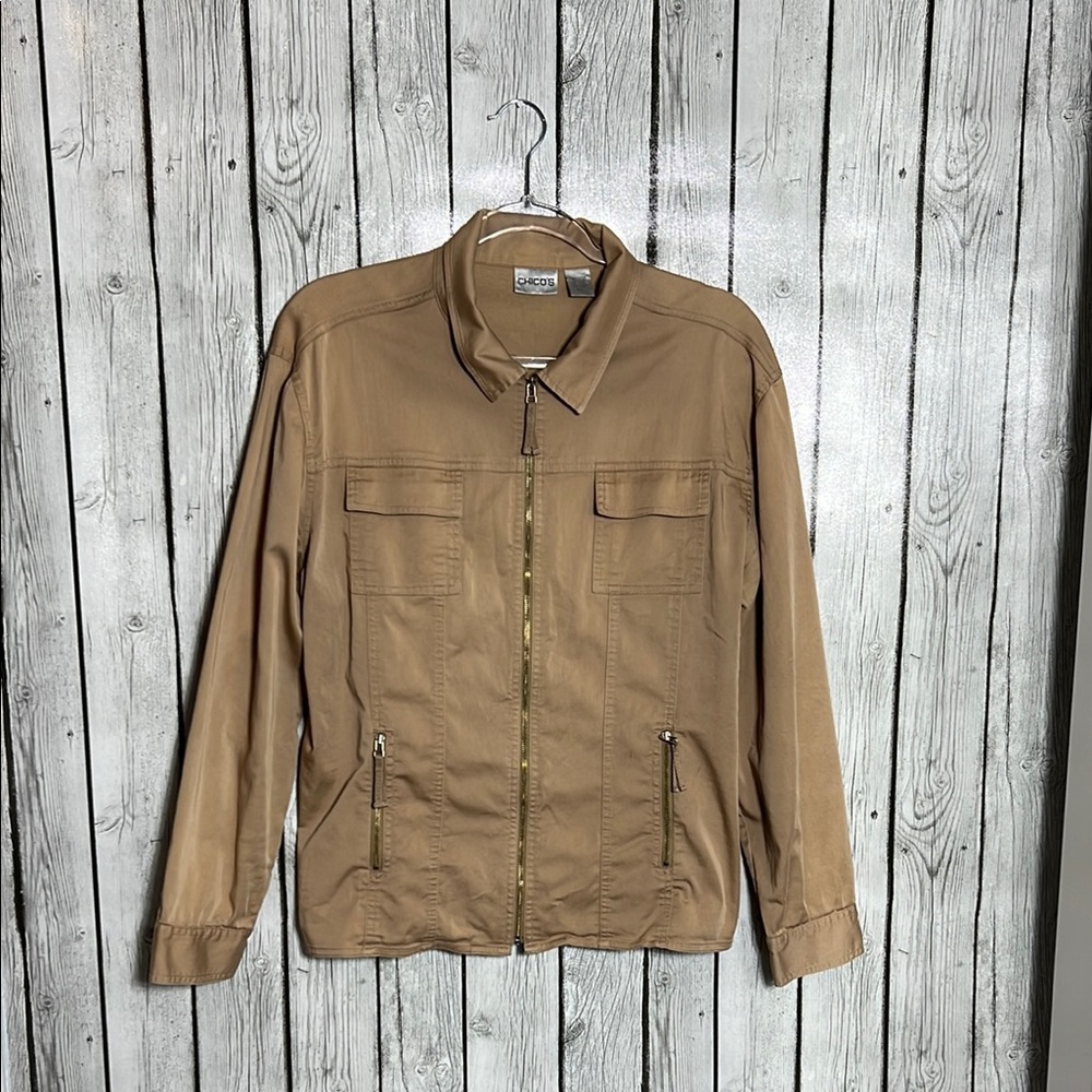 Chico’s tan zip up jacket size 2